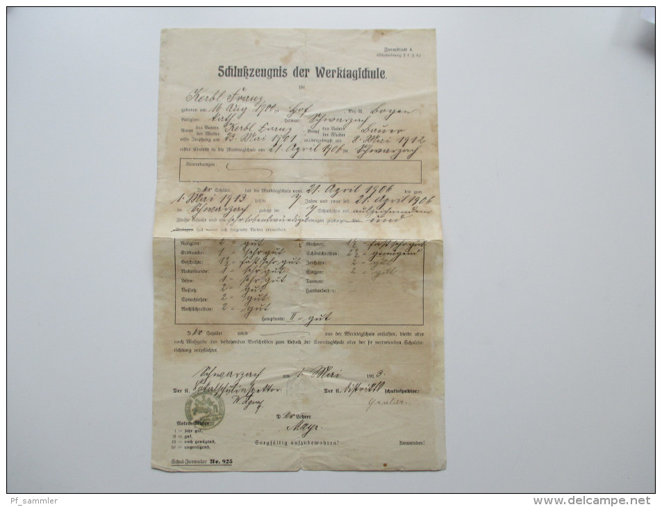 Schlusszeugnis Der Werktagsschule 1913. Hauptnote II = Gut. Interessantes Dokument - Historische Dokumente