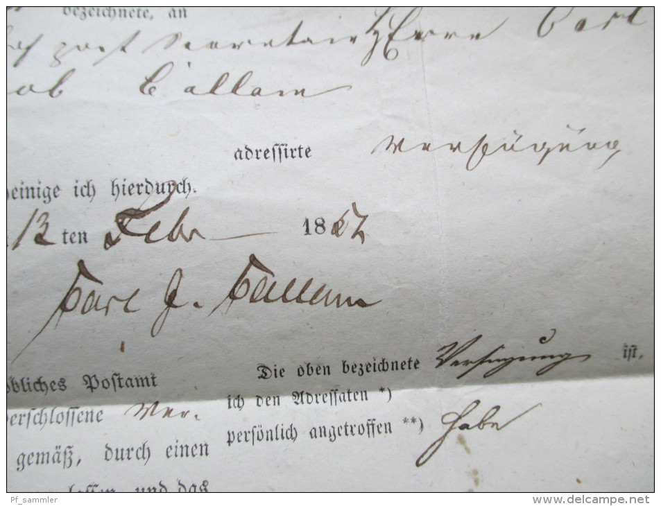 Post - Insinuations - Dokument / Behändigunsschein 1857 Berlin L2 Marken Leider Abgelöst!! Nach Stolp (heute Polen) - Lettres & Documents