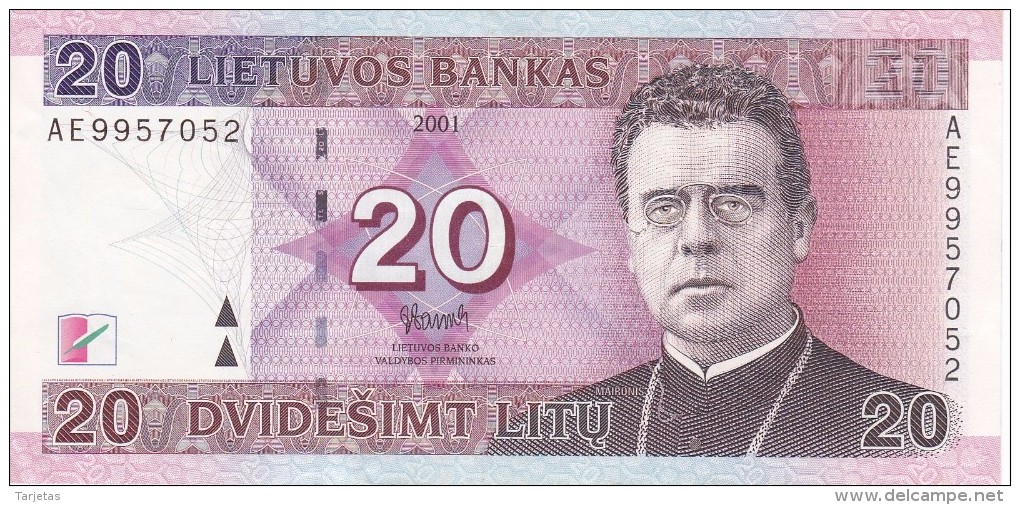 BILLETE DE LITUANIA DE 20 LITU DEL  AÑO 2001 CALIDAD EBC (XF)  (BANKNOTE) - Lithuania