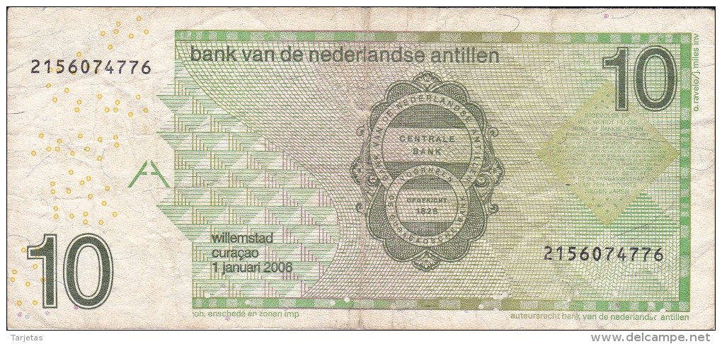 BILLETE DE NEDERLANDSE ANTILLEN DE 10 GULDEN  DEL AÑO 2006  (BANKNOTE) BIRD-PAJARO-COLIBRI - Nederlandse Antillen (...-1986)