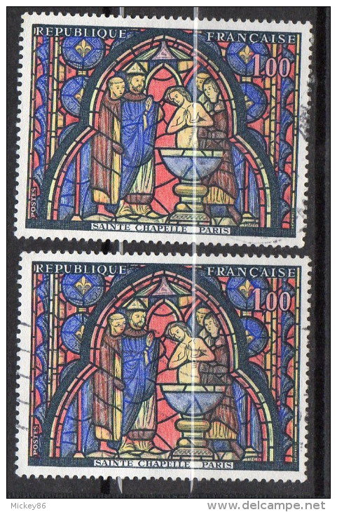 1966-Variété Tp N°1492-Vitrail De La Ste Chapelle--Normal + 1ére Colonne De Gauche Jaune Sur 2éme - Gebruikt