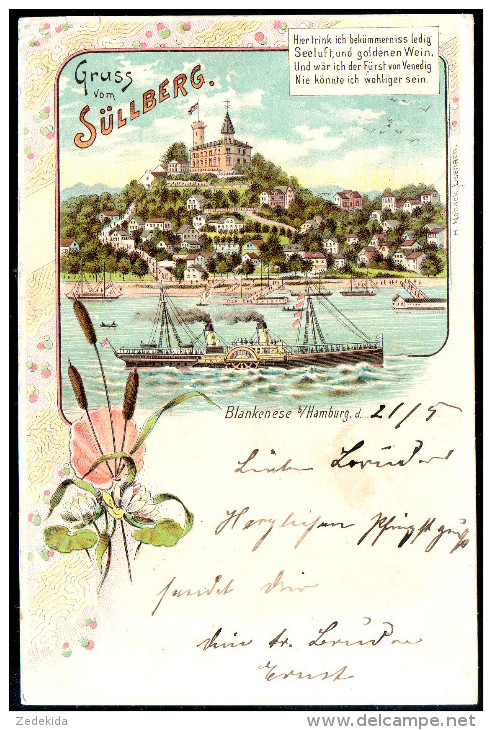 1360 - Ohne Porto - Alte Litho Ansichtskarte Gruß Aus Hamburg Süllberg Gel 1899 - Blankenese