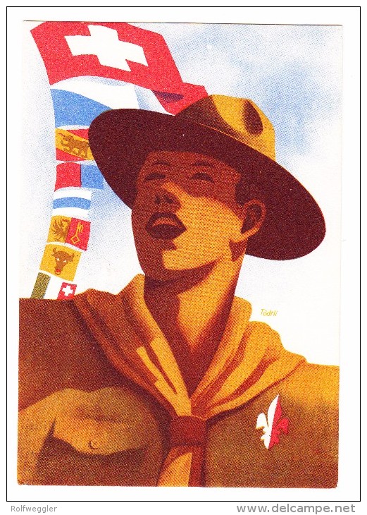 Schweizer Pfadfinder Bundeslager AK 17.6.1938 Zürich Wollishoffen Nach Schwendi AI - Scoutisme
