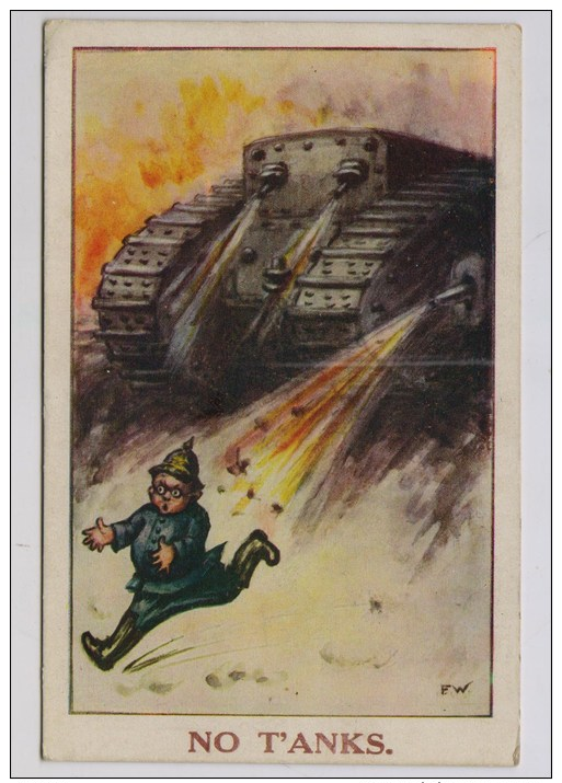 Britse Cartoon: Duitse Pinhelm Op De Loop Voor Vurende Tank - Patriotiques