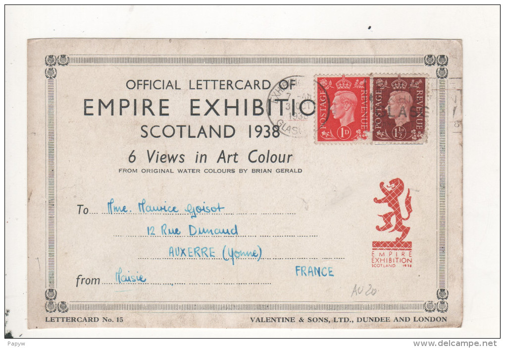 Official Lettercard Of Empire Exhibition Scotland 1938 - Regno Unito