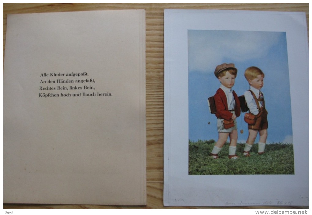 Pages x 12 d un ancien livre d enfant illustré = texte en allemand Années 1940 +6 feuillets individuels