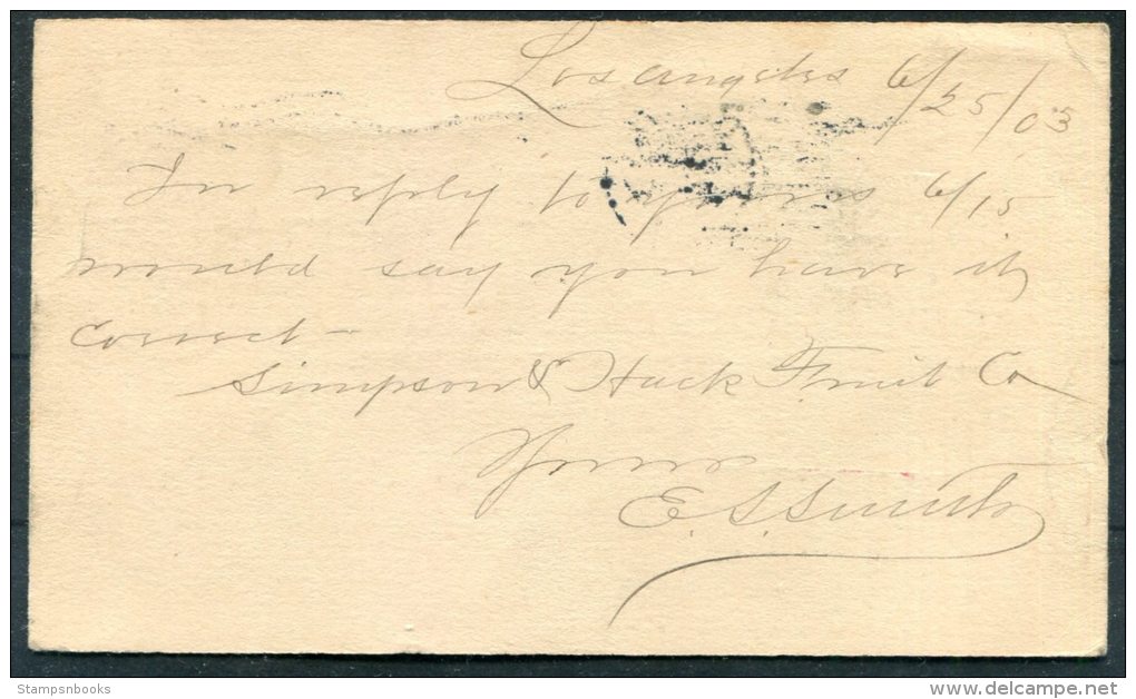 1903 USA Los Angeles Stationery Postcard 'Have Your Mail Addressed To Street &amp; Number' Post Office Cachet - Lettres & Documents