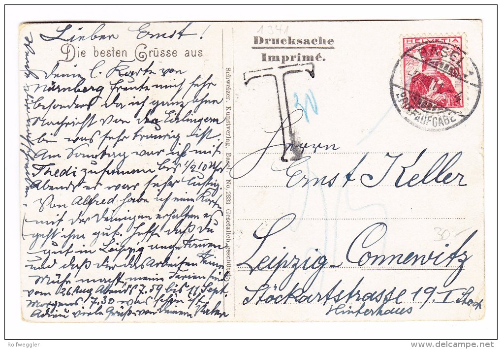 AK Motiv Post - Briefbote Gruss Aus Der Schweiz 8.8.1911 Basel Nach Leipzig Taxiert - Poste & Facteurs