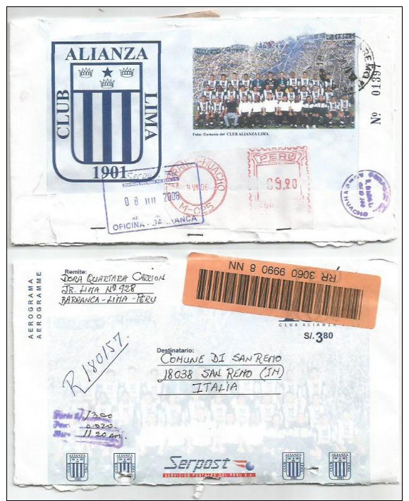 Peru PSE Alianza Lima Football Club 3S80 Red Meter Uprated 9S20 Registered To Italy 8jun2006 - Equipos Famosos