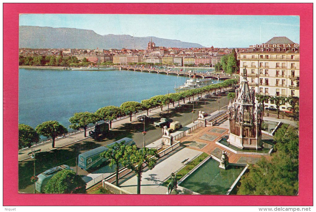 SUISSE GENEVE, Monument Brunswick, Hôtel De La Paix, La Ville, 1958, Animée, (C. Sartori, Genève) - Genève