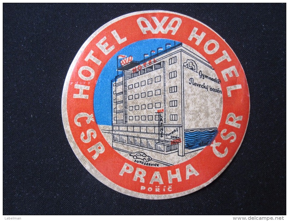 HOTEL MOTEL INN AXA PENSION PRAHA PRAGUE CSR CSSR CZECH CHEKOSLOVAKIA LUGGAGE LABEL ETIQUETTE AUFKLEBER DECAL STICKER - Etiquetas De Hotel