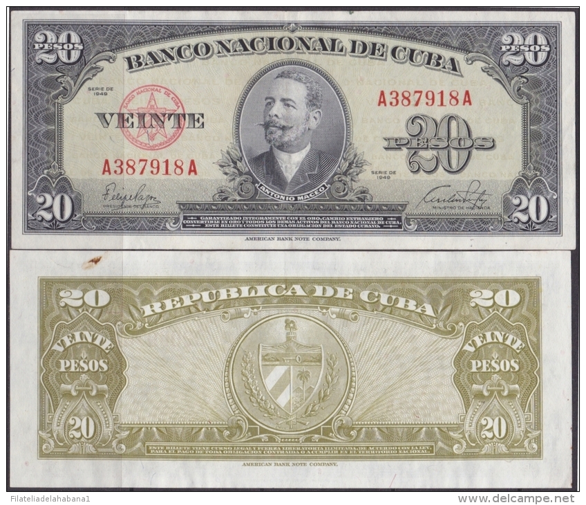 1949-BK-29 CUBA 20$ 1949 XF. ANTONIO MACEO. - Cuba