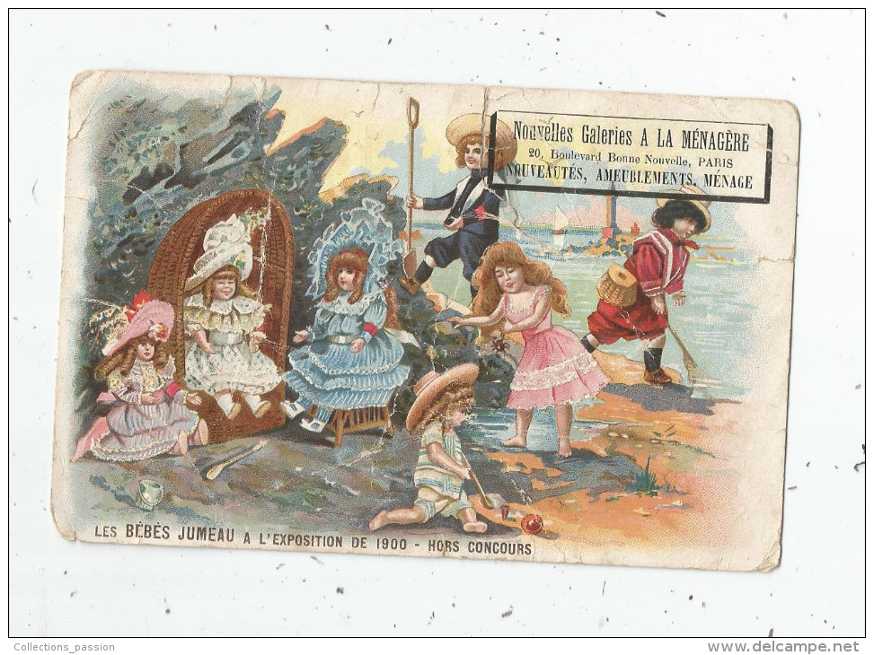 Cp , Publicité , Nouvelles Galeries à La Ménagére , Paris , LES BEBES JUMEAU à L'exposition De 1900 , Dos Simple Vierge - Advertising