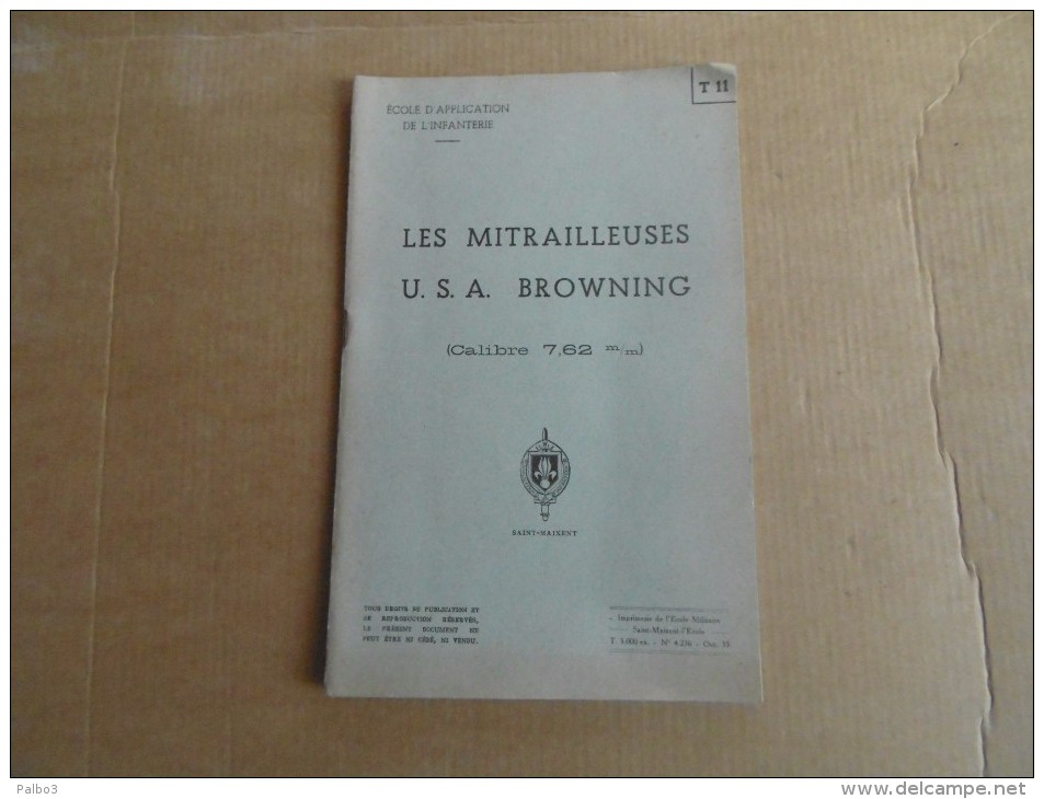 Notice Provisoire Manuel Mitrailleuse BROWNING De 7,62 Daté 1955 - Armas De Colección