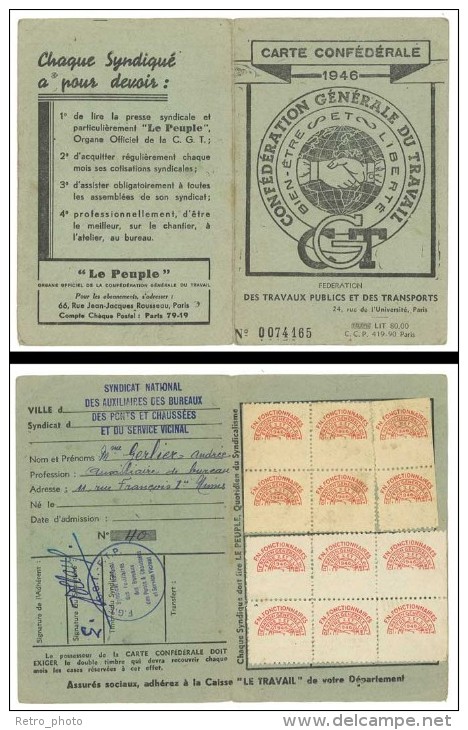 Dépliant Carte Confédérale Syndicat Ponts Et Chaussée ..., CGT 1946 - Non Classés