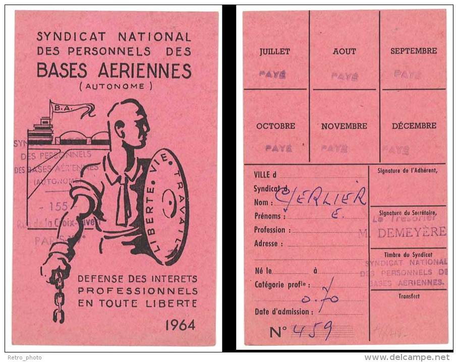 Carte Syndicat National Des Personnels Des Bases Aériennes - Non Classés