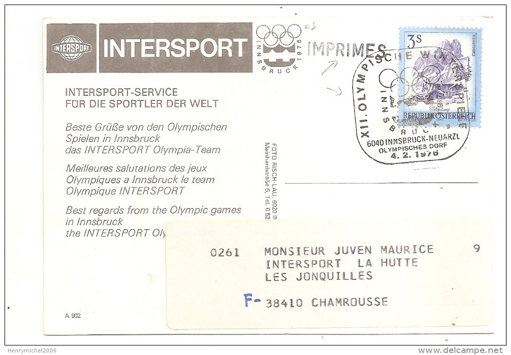 Publicité Intersport Grusset Ans Innsbruck Sport Shop 12 Olympischen 1976 Pour Chamrousse -38 - Isère - Voir Scan - Pubblicitari