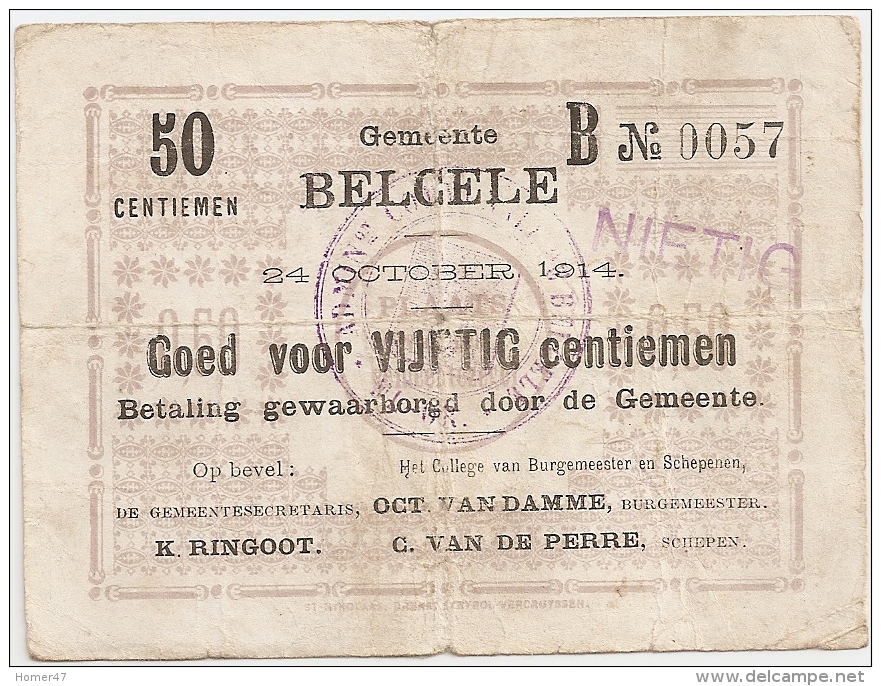 Noodgeld - Belcele - 1914 - Argent De Nécessité - Other & Unclassified