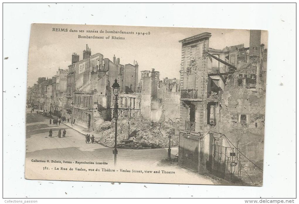 Cp , Guerre 1914-18 , 51 , REIMS Dans Ses Années De Bombardements , La Rue De Vesles , Vue Du Théâtre , Vierge - Guerre 1914-18