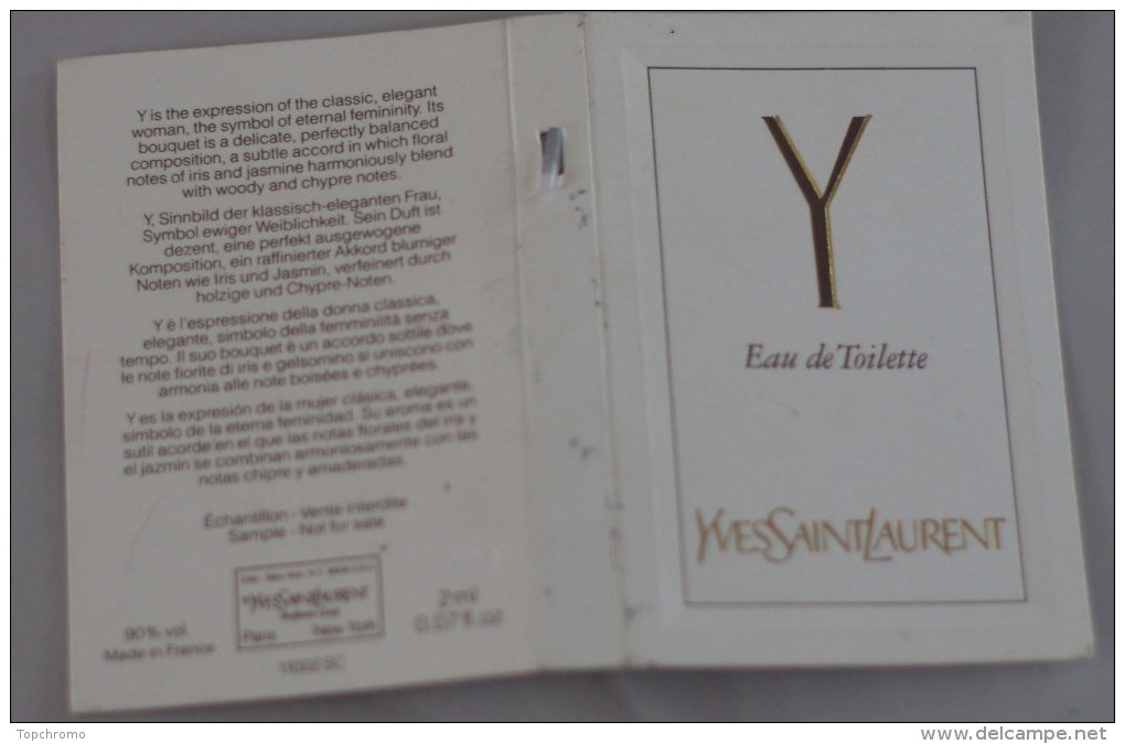 Carte Parfumée échantillon Eau De Toilette Yves Saint Laurent - Anciennes (jusque 1960)