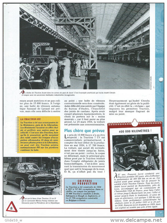 Fiche Traction Avant Citroën (1934) - Un Siècle D'Automobiles (Edit. Hachette) - Auto's