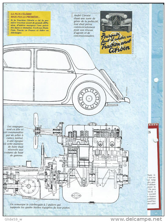 Fiche Traction Avant Citroën (1934) - Un Siècle D'Automobiles (Edit. Hachette) - Auto's