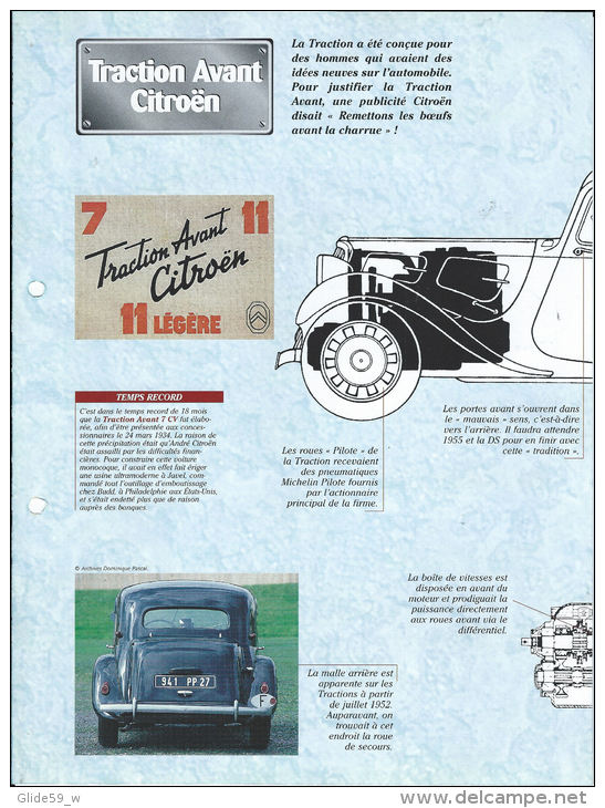 Fiche Traction Avant Citroën (1934) - Un Siècle D'Automobiles (Edit. Hachette) - Auto's