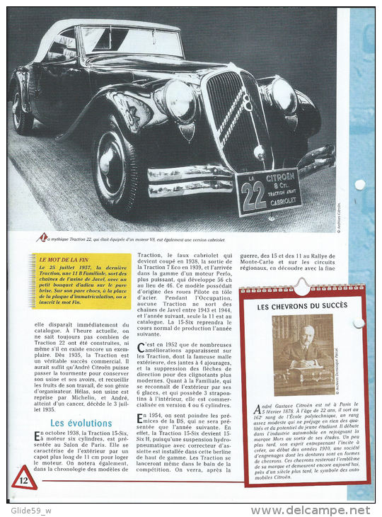 Fiche Traction Avant Citroën (1934) - Un Siècle D'Automobiles (Edit. Hachette) - Automobili