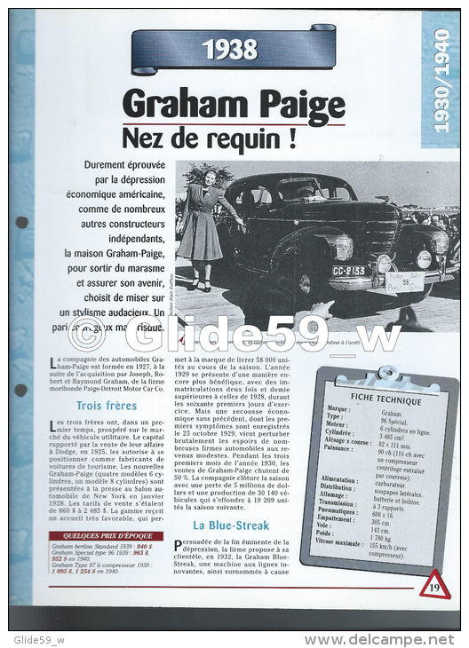 Fiche Graham Paige (1938) - Un Siècle D'Automobiles (Edit. Hachette) - Autos