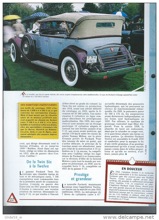 Fiche Packard Twelve (1932) - Un Siècle D'Automobiles (Edit. Hachette) - Autos