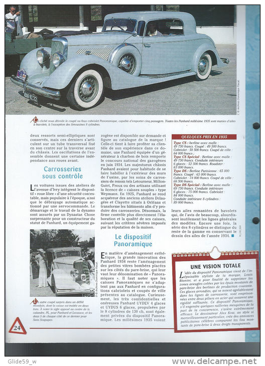 Fiche Panhard Panoramique (1934) - Un Siècle D'Automobiles (Edit. Hachette) - Cars