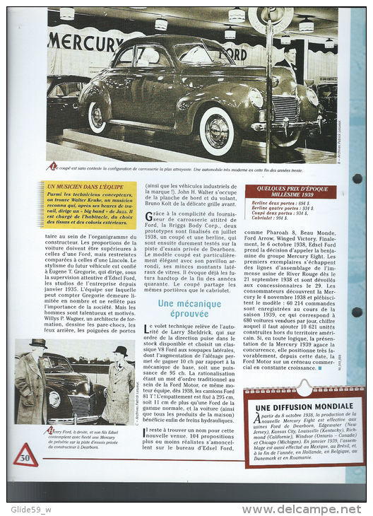 Fiche Mercury 1939 (1939) - Un Siècle D'Automobiles (Edit. Hachette) - Auto's