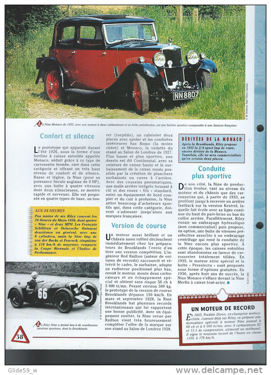 Fiche Riley Nine (1932) - Un Siècle D'Automobiles (Edit. Hachette) - Voitures