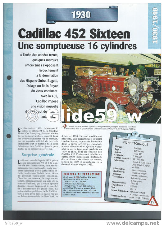 Fiche Cadillac 452 Sixteen (1930) - Un Siècle D'Automobiles (Edit. Hachette) - Autos