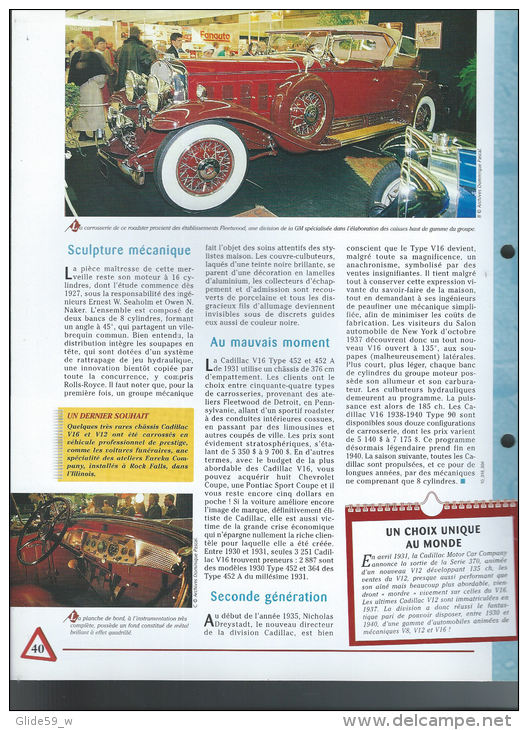 Fiche Cadillac 452 Sixteen (1930) - Un Siècle D'Automobiles (Edit. Hachette) - Voitures