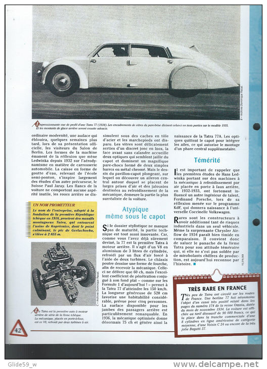 Fiche Tatra 77 (1934) - Un Siècle D'Automobiles (Edit. Hachette) - Automobili