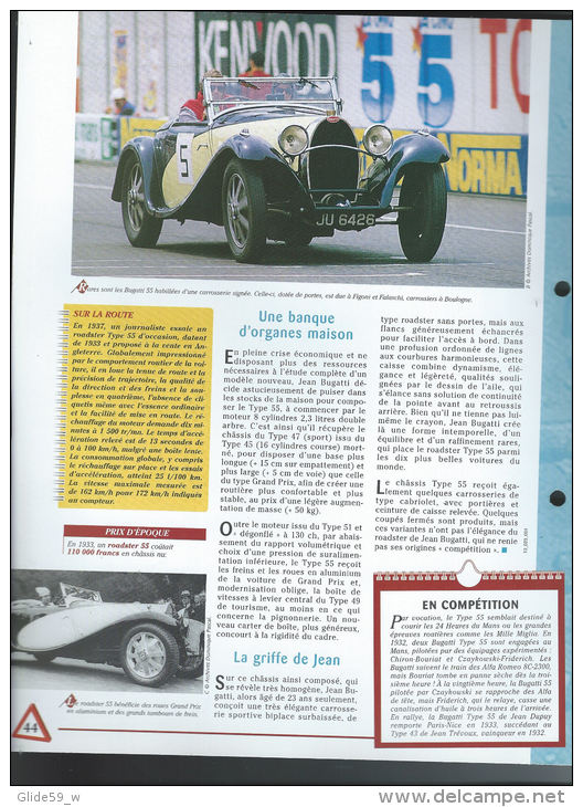Fiche Bugatti Type 55 (1933) - Un Siècle D'Automobiles (Edit. Hachette) - Autos