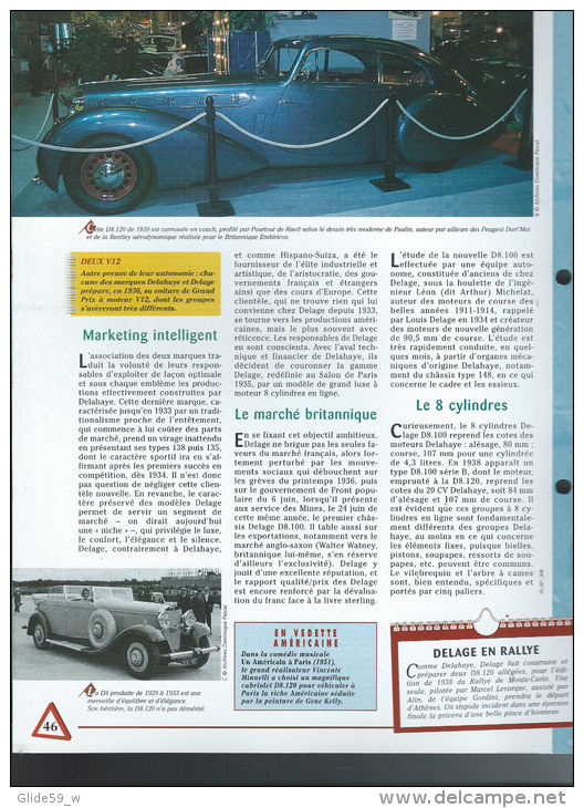 Fiche Delage D8.120 (1937) - Un Siècle D'Automobiles (Edit. Hachette) - Automobili