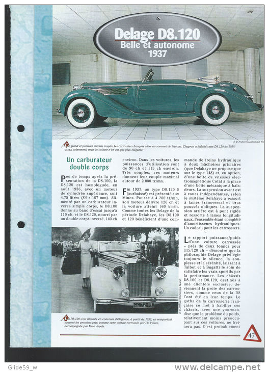 Fiche Delage D8.120 (1937) - Un Siècle D'Automobiles (Edit. Hachette) - Automobili