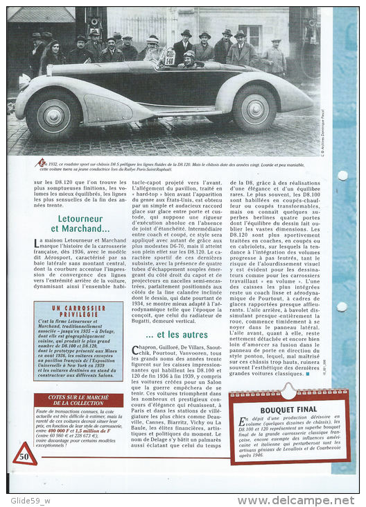 Fiche Delage D8.120 (1937) - Un Siècle D'Automobiles (Edit. Hachette) - Autos