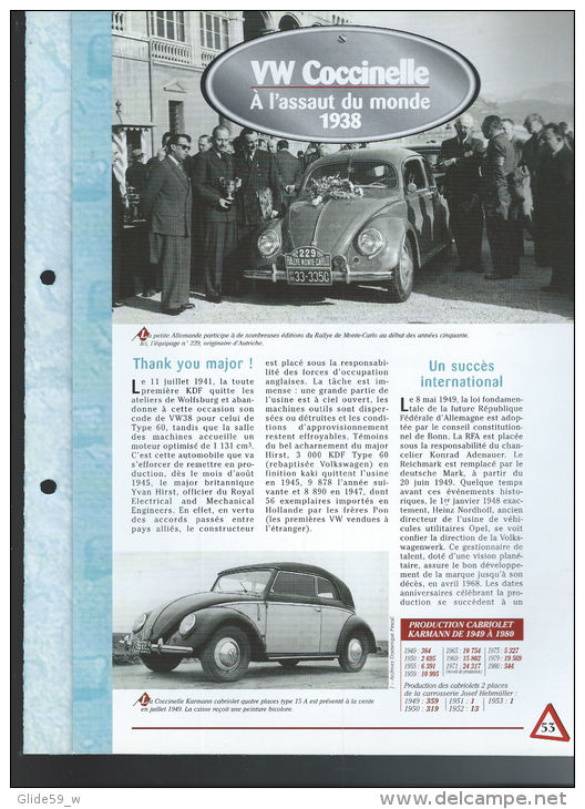 Fiche VW Coccinelle (1938) - Un Siècle D'Automobiles (Edit. Hachette) - Automobili