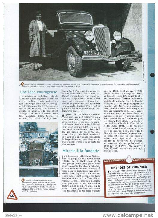Fiche Ford V8 (1932) - Un Siècle D'Automobiles (Edit. Hachette) - Automobili