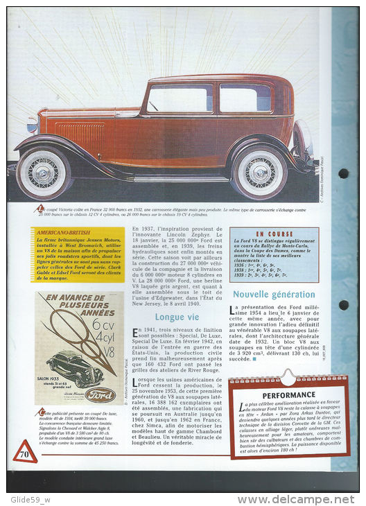 Fiche Ford V8 (1932) - Un Siècle D'Automobiles (Edit. Hachette) - Automobili