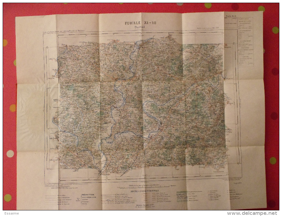 Carte D´état Major De Durtal. 1890. Hachette. Ministère De L´intérieur. 1/100000. Maine Et Loire Jarzé Villevêque - Cartes Topographiques