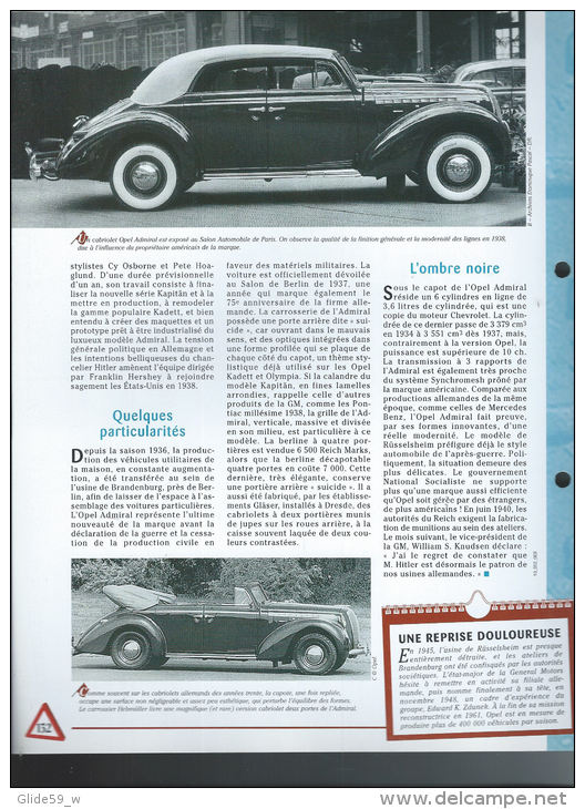 Fiche Opel Admiral(1937) - Un Siècle D'Automobiles (Edit. Hachette) - Voitures