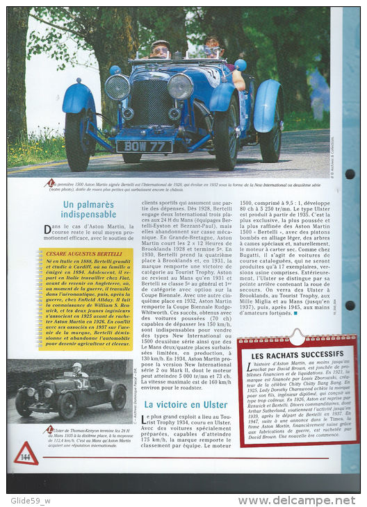 Fiche Aston Martin Ulster (1935) - Un Siècle D'Automobiles (Edit. Hachette) - Voitures