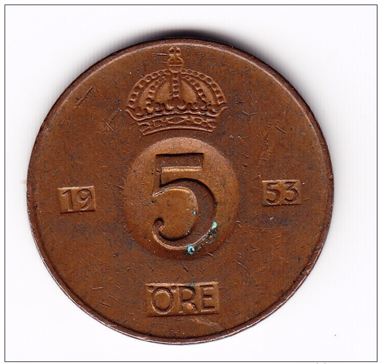 1953 Sweden 5 Ore Coin - Zweden