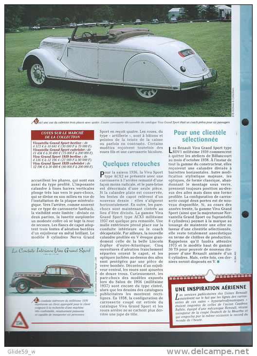 Fiche Renault Viva Grand Sport (1935) - Un Siècle D'Automobiles (Edit. Hachette) - Automobili