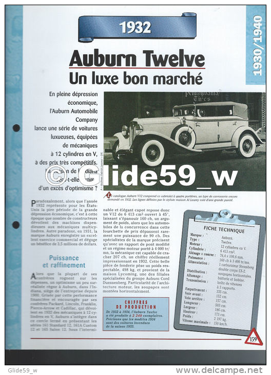 Fiche Auburn Twelve (1932) - Un Siècle D'Automobiles (Edit. Hachette) - Automobili