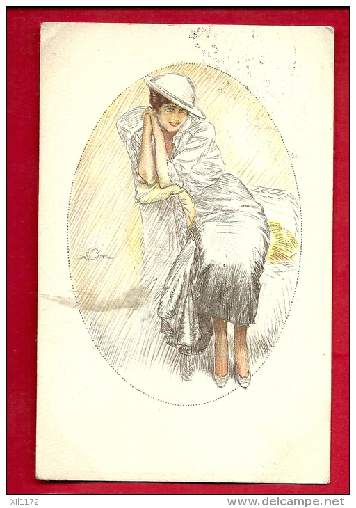 PBE-16 Illustratore Illustrateur Jeune Femme Mode Donna   Verificato Per Censura Militare 1918 - 1900-1949